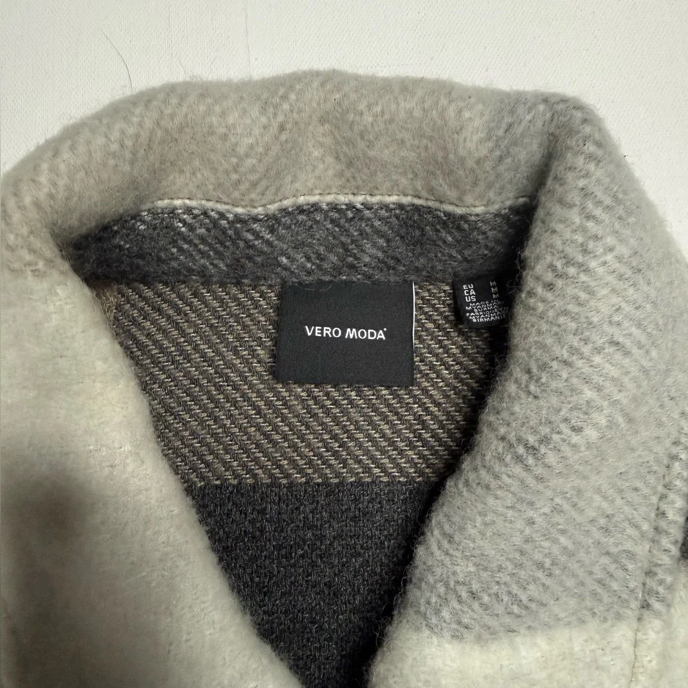 Vero Moda Fringe Striped Plaid Shacket Overcoat Oversized - Picture 5 of 6
